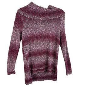 Maglia Burgundy Mauve Striped Boucle‎ Shimmery Cowl Neck Stretchy Sweater Size L